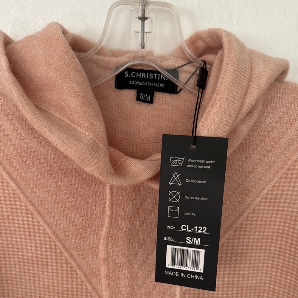 NWT S.CHRISTINA hooded Pink 100% cashmere Sweater